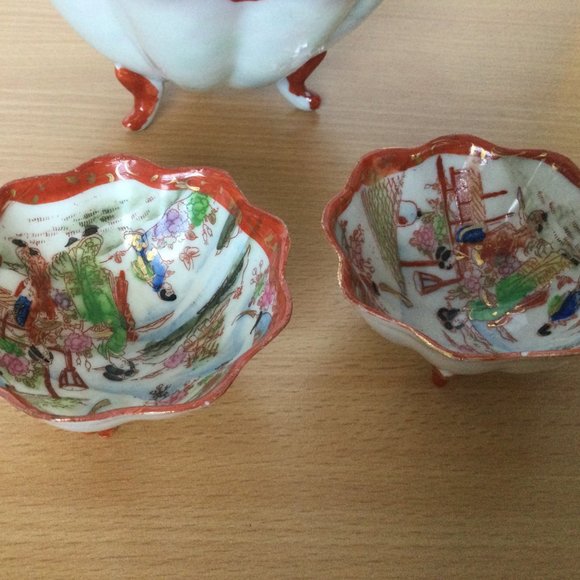 Vintage antique Japanese porcelain eggshell bowls footed flower shaped lot of 9 - Picture 4 of 7